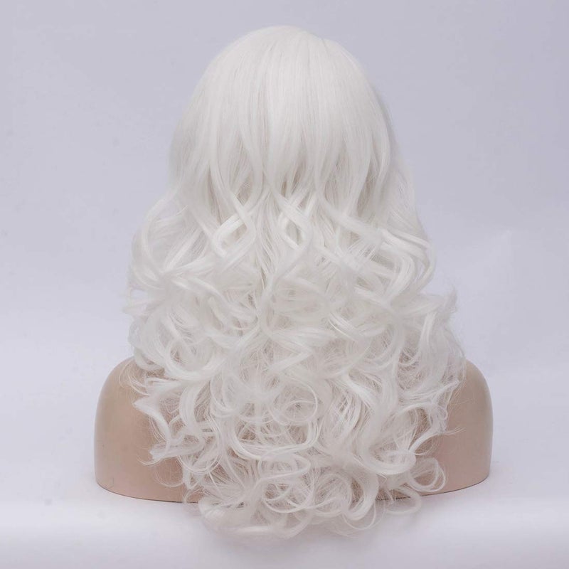 ساينج لين شعر مستعار طويل مجعد من Cying Lin بطول 45.72 سم من ألياف خلية النحل البيضاء المقاومة للحرارة، شعر صناعي للحفلات التنكرية، شعر مستعار Peluca (أبيض) - Image 4